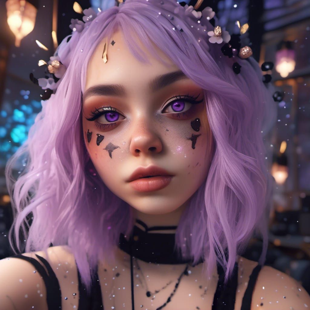 Goth Girl Selfie with Purple Hair