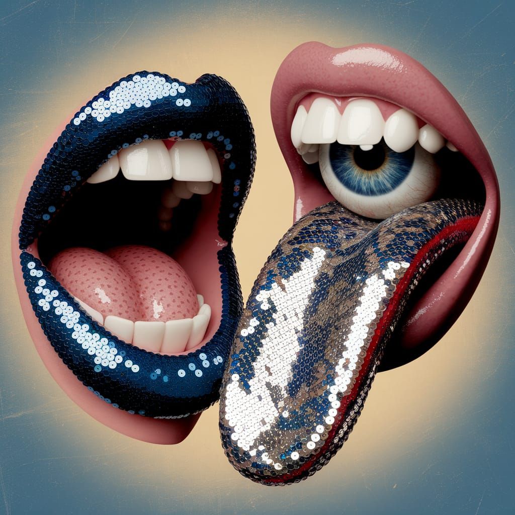 Sequined Lips with Eyeball in Throat, Grotesque Art