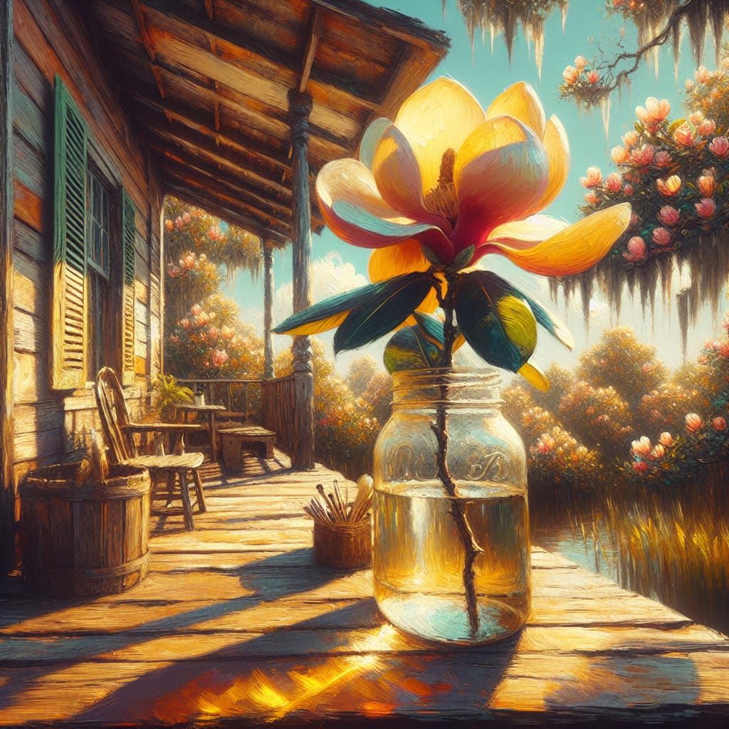 Magnolia in Canning Jar: Impressionistic Impasto Painting