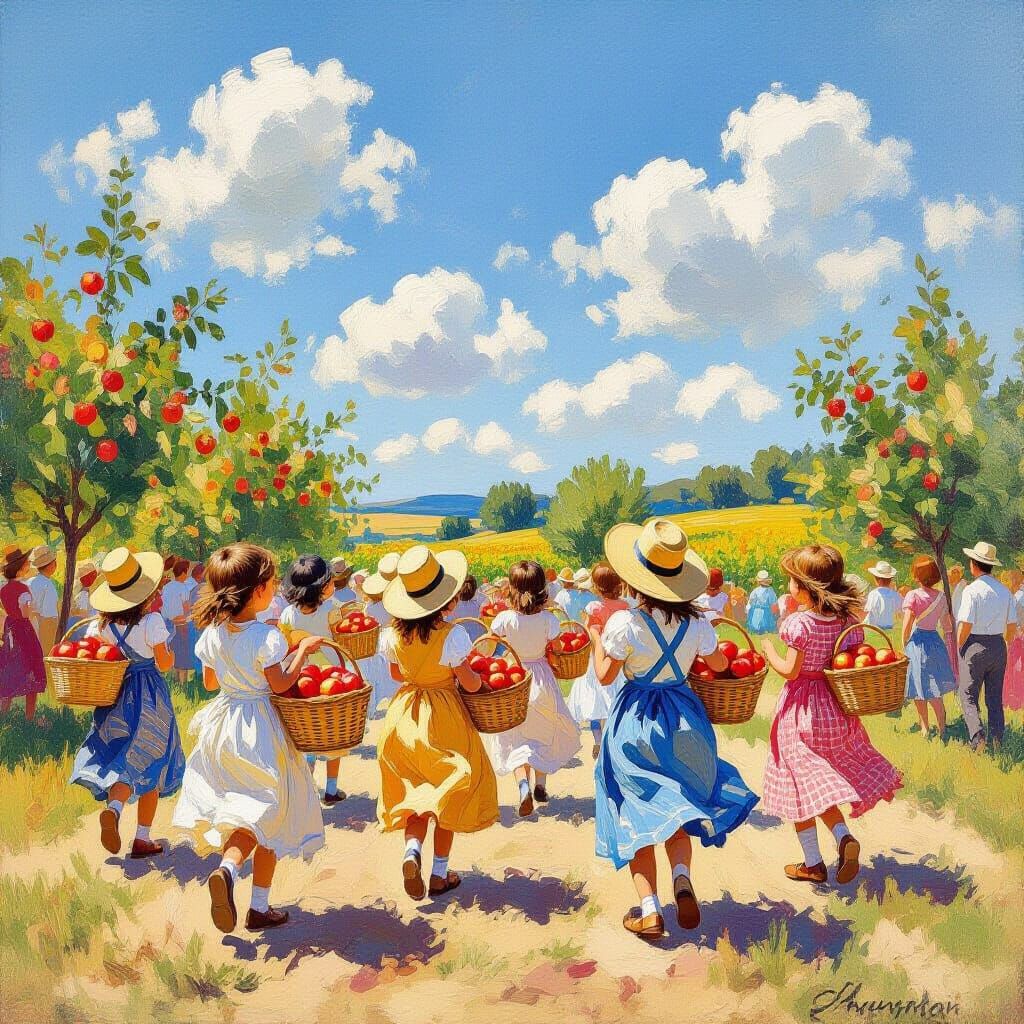 Children Dancing at Apple Festival in Golden Afternoon Light