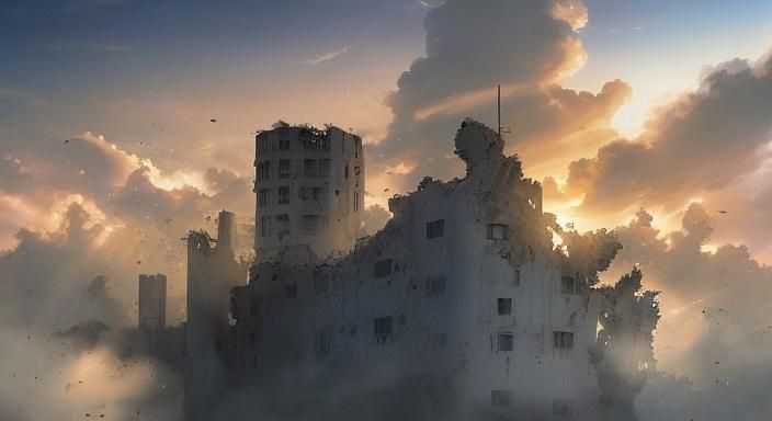 Anime Soldier in Ruins: A Portrait of War's Pain