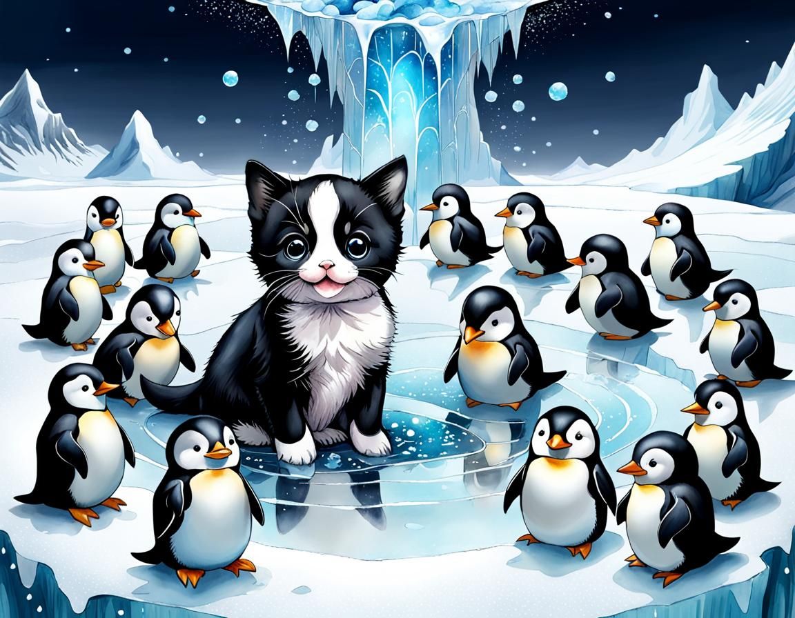 One more on the undercover tuxedo kitten with penguins serie...