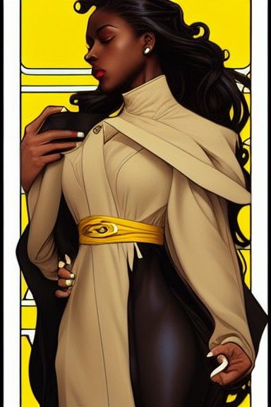 Elegant Woman in Yellow Coat, Art Nouveau Style