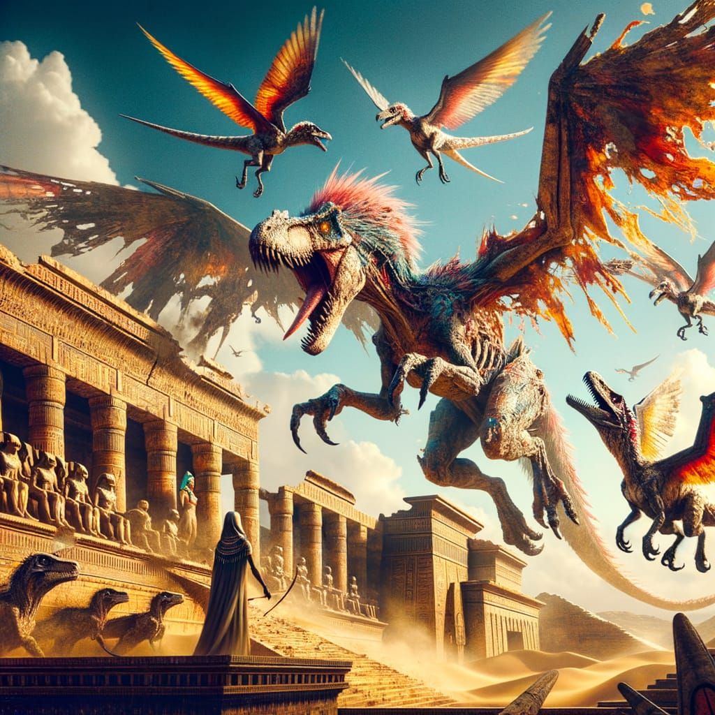 Ancient Egyptian Dragons Engage in Fierce Aerial Battle