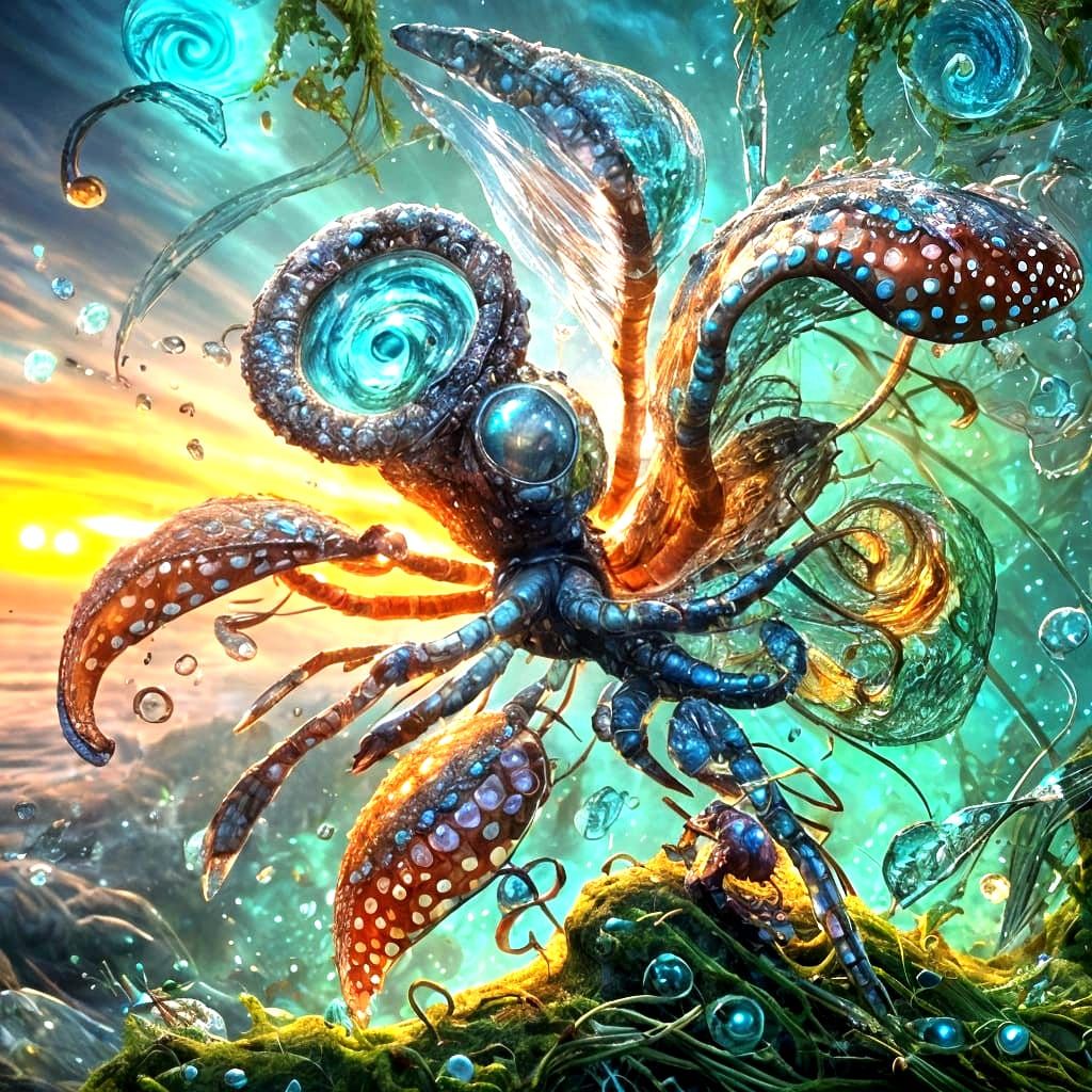 Surreal Hermit Crab Wields Glowing Jewels in a Vibrant, Drea...