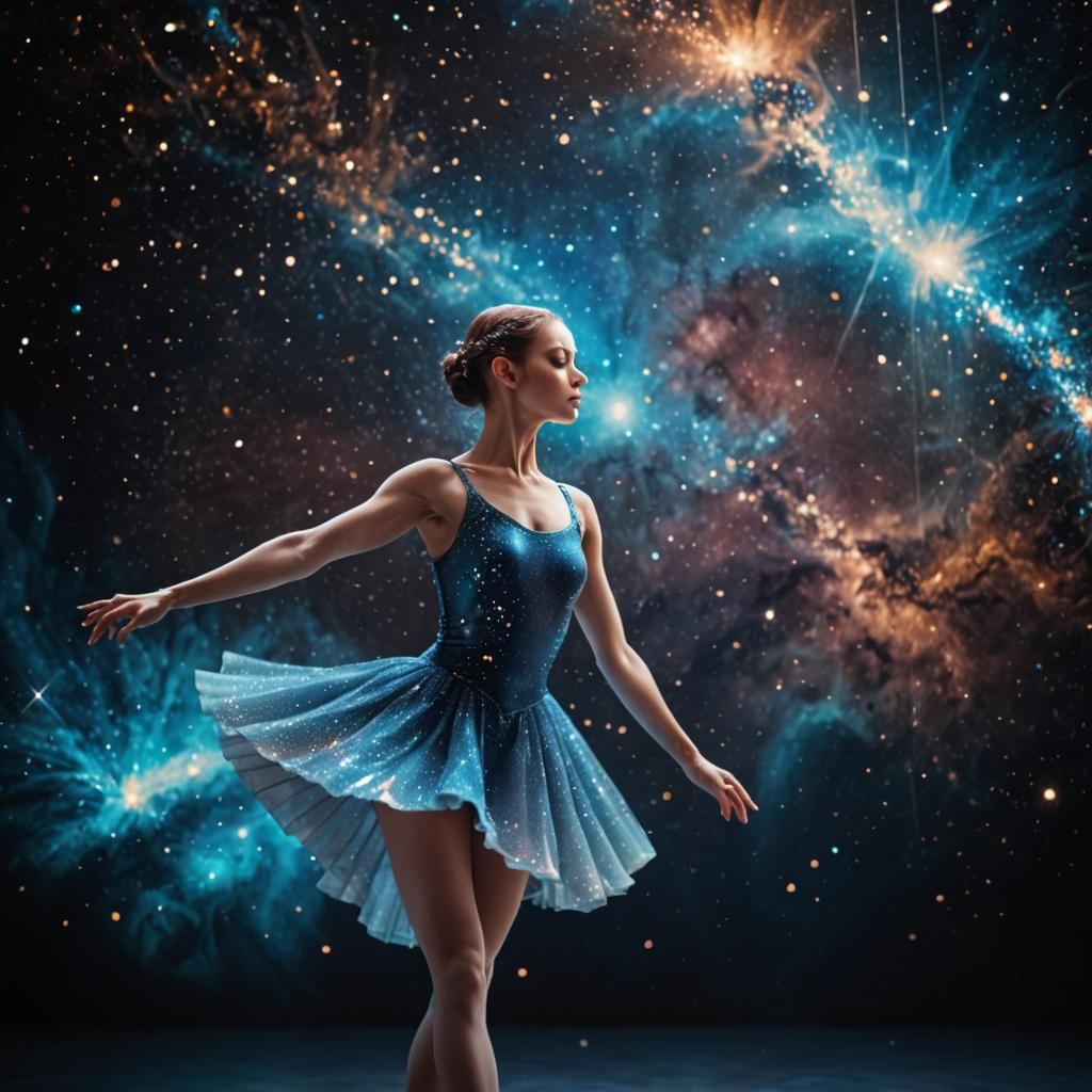 Mystical Ballet Dancer in Cosmic Glitter