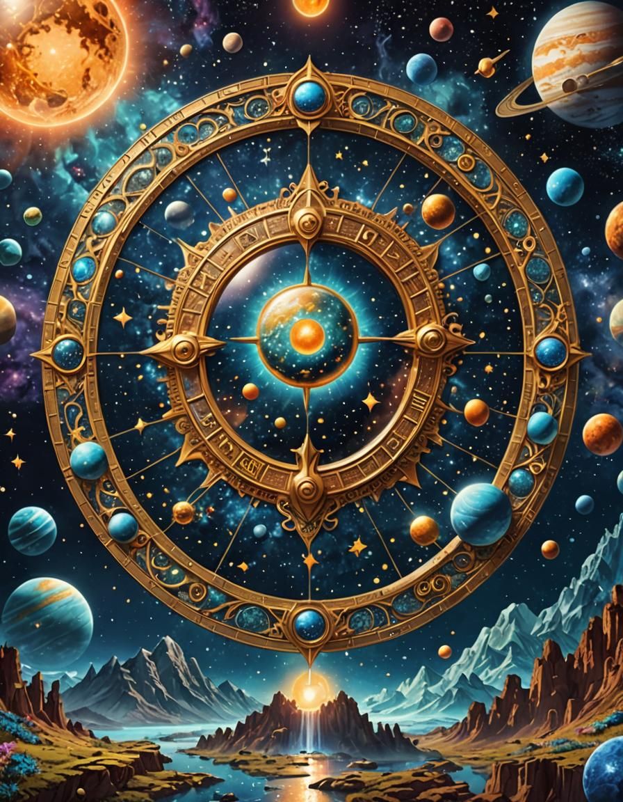 Cosmic Age of Aquarius Holographic Astral Illustration