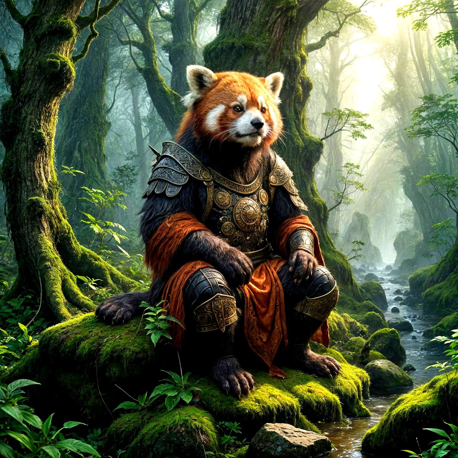 Wise Red Panda Elder in Misty Forest