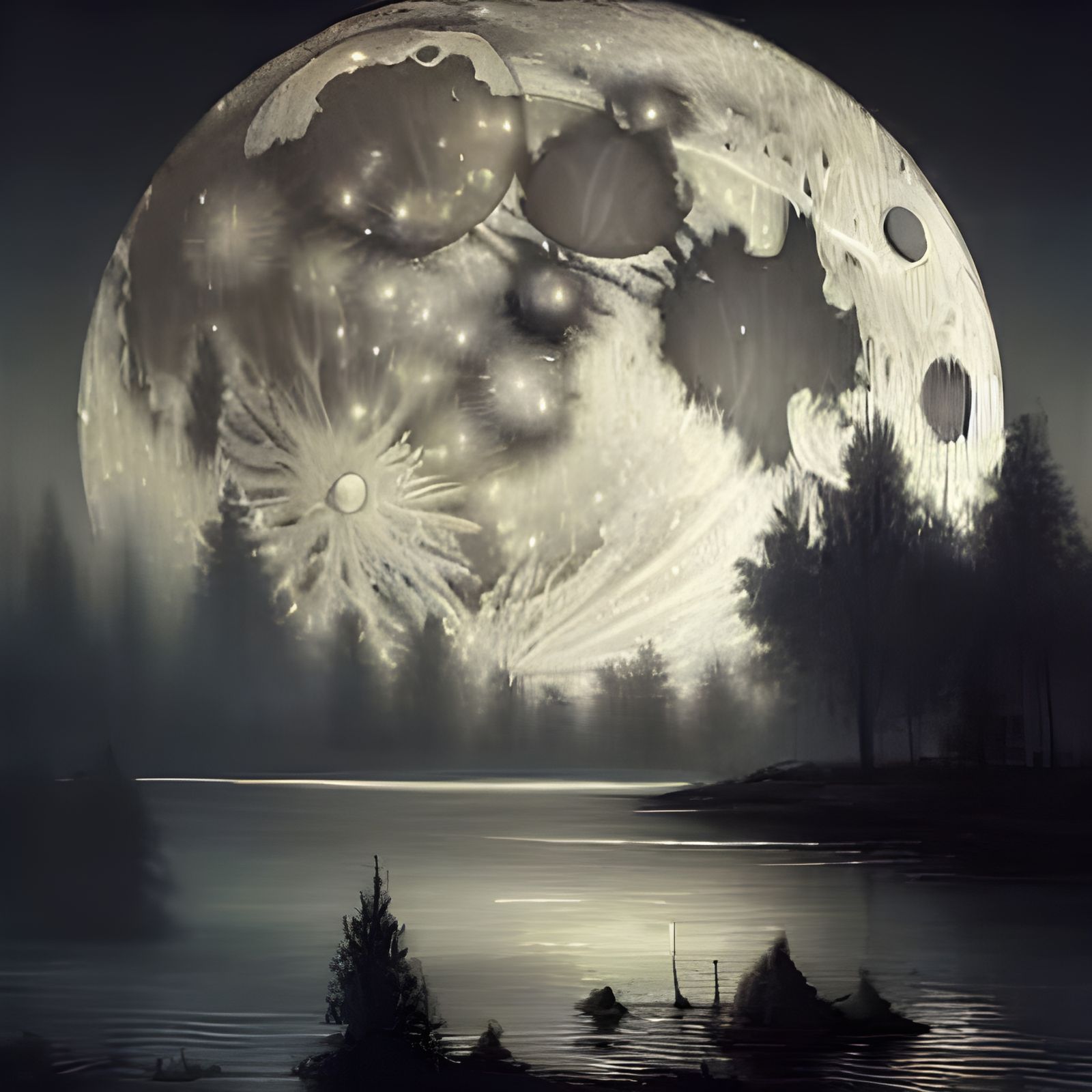 Detailed Moonlight Nightscape in Hyperrealistic Digital Pain...