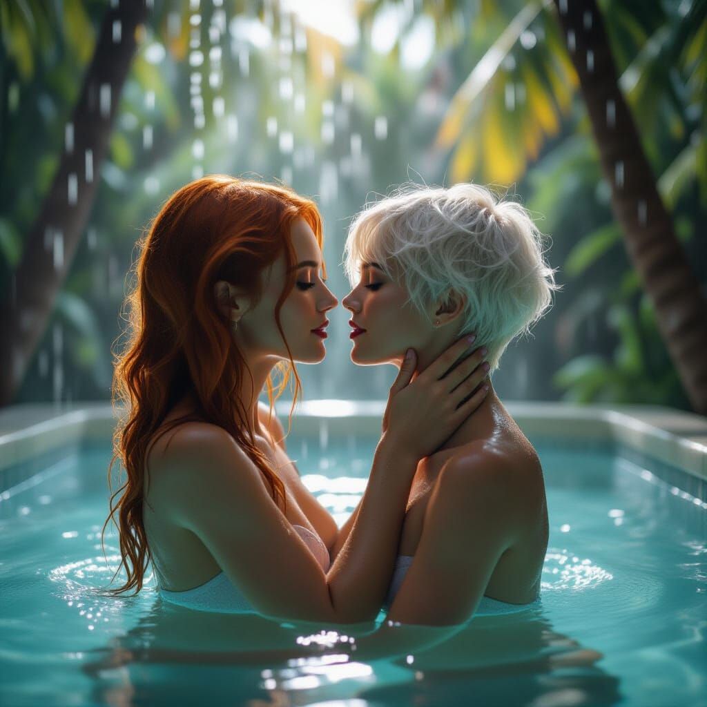 Two Women Showering in Dramatic Cinematic Lighting