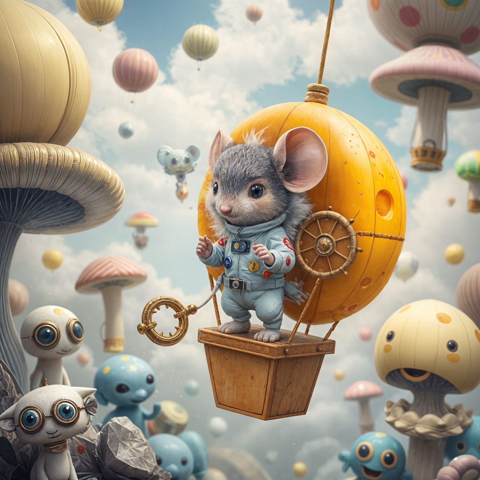 Mouse Astronaut in Dreamland, Playful Fantasy Art