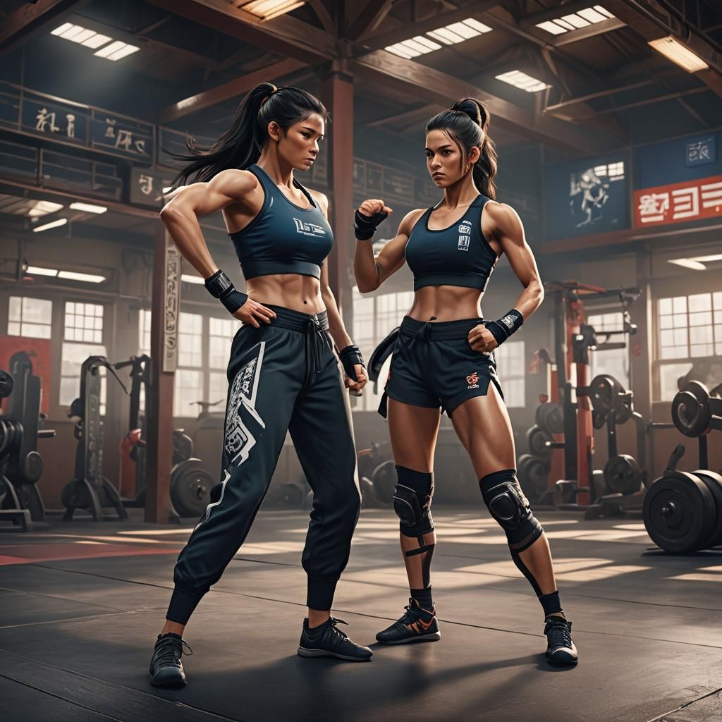 Martial Arts Training: Woman in Gym, Detailed Matte Painting