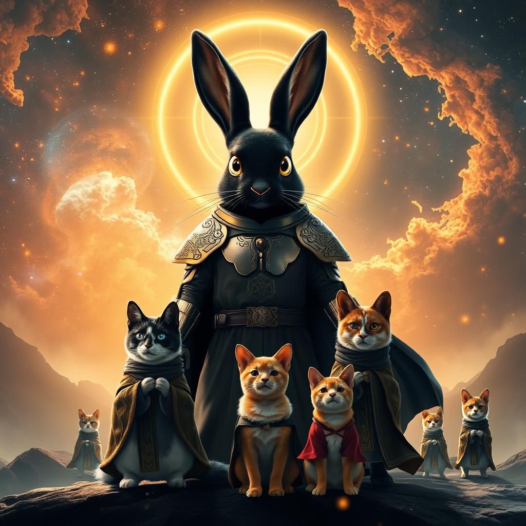 Black Rabbit God in Mandalorian Suit with Cosmic Halo