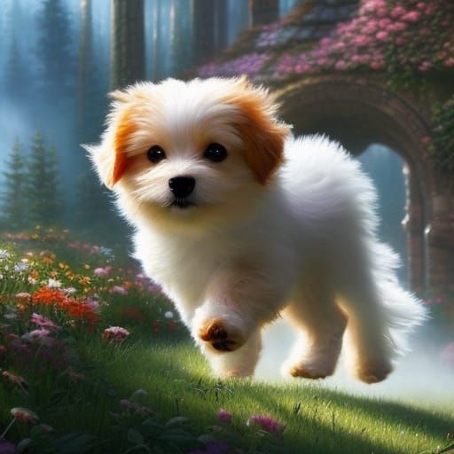 Cute Puppy Running in Ethereal Fantasy Style