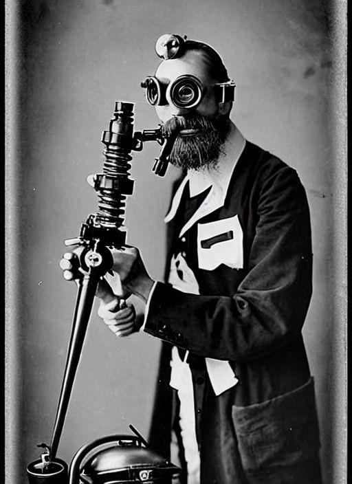 Mad Scientist in Retro Dieselpunk Photograph Style