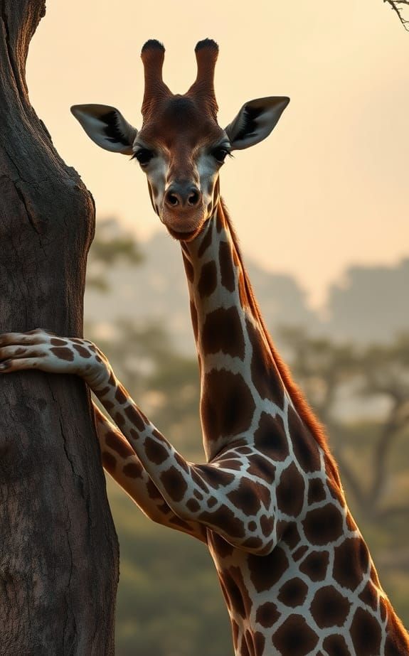 A spiritual tree-hugger giraffe