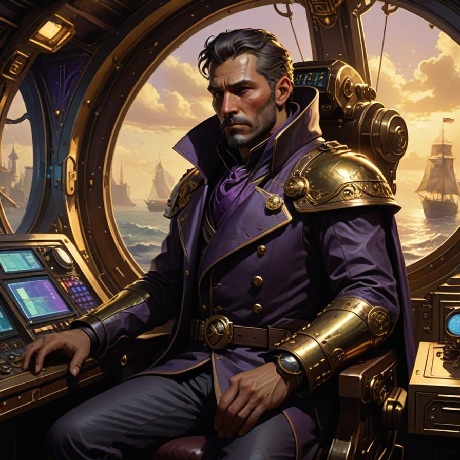 Regal Captain Commands Futuristic Space Ship