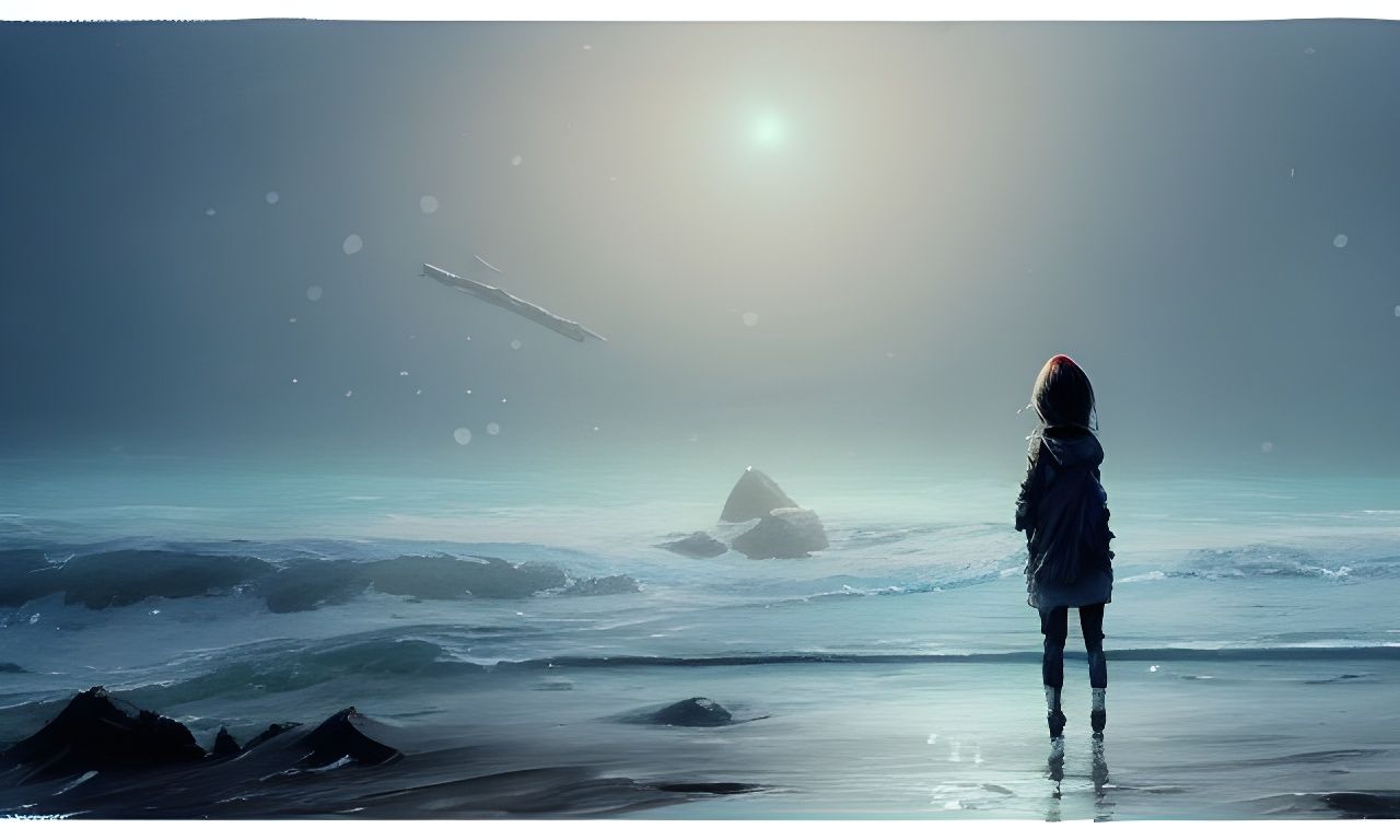 Winter Ocean Girl: Sinister Watercolor Illustration