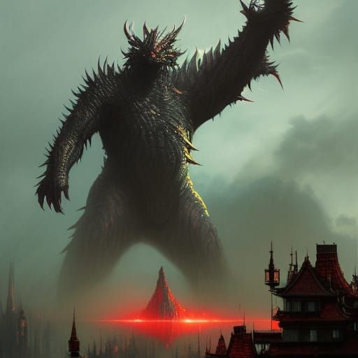 Hyperdetailed Kaiju Concept Art in Dark Fantasy Style