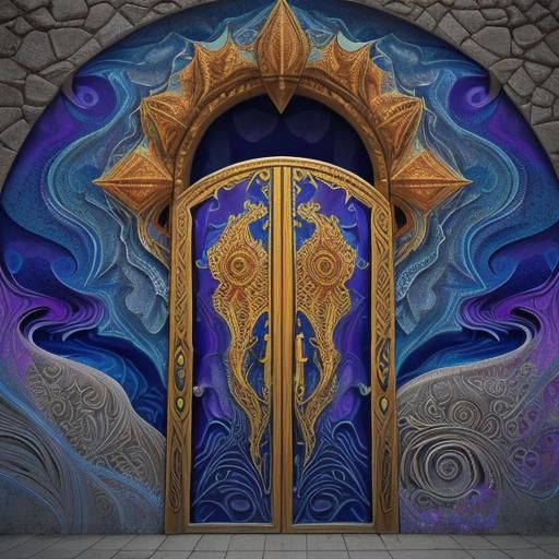 Lapis Lazuli Castle Doors in Abstract Fractal Style