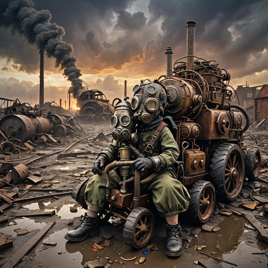 Dieselpunk Wasteland: Girl in Caterpillar Wheelchair