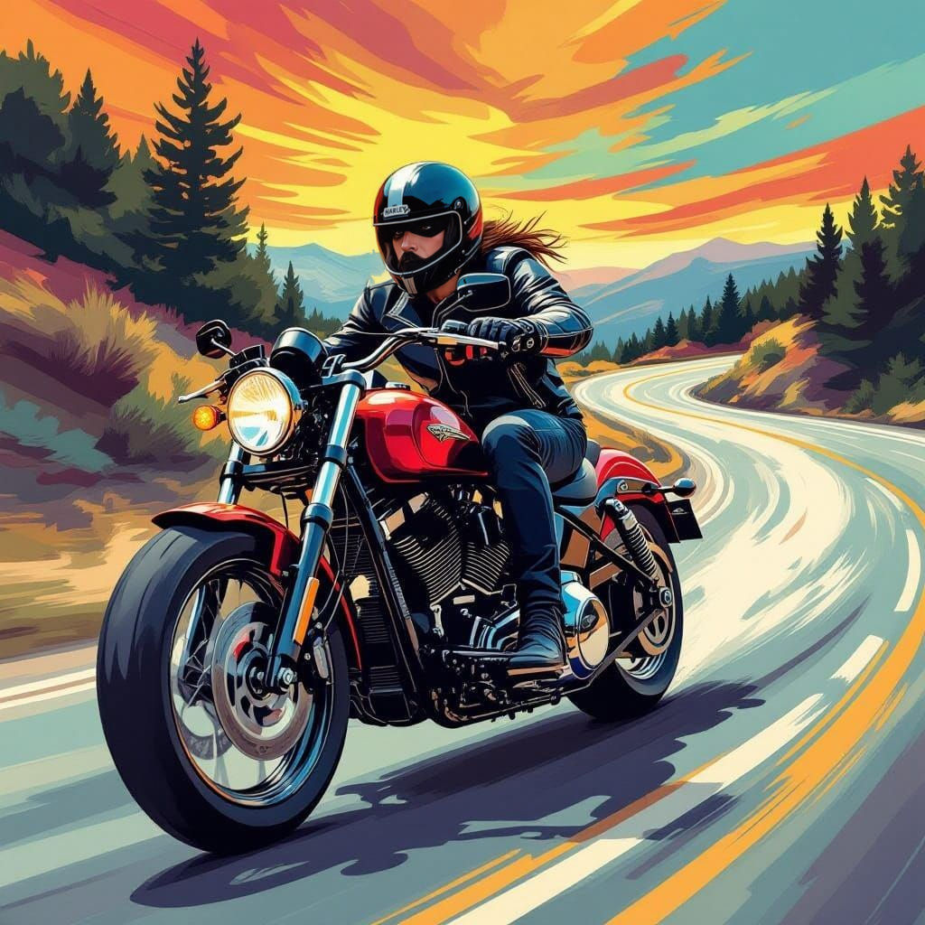 Harley Rider in Black Leather: Abstract Art