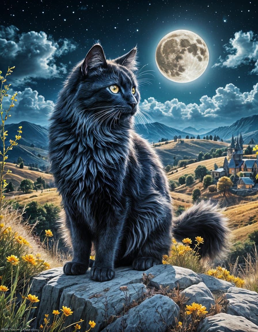 Black Cat Under the Full Moon