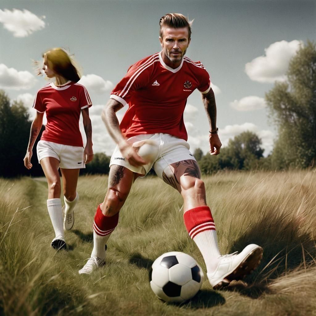 Beckham Dribbling Football: Hyperdetailed Photorealistic Art