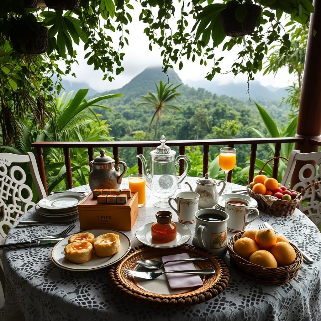 Jungle Veranda Tea Setting in Portrait Style