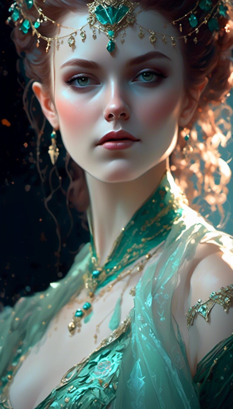 Comic Book Character in Green Gown, Precisionist Style