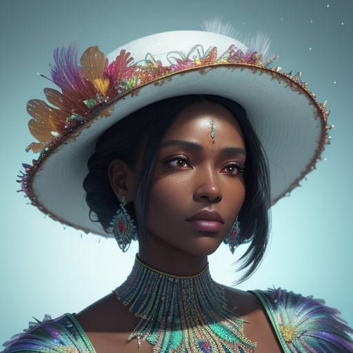 Exotic Caribbean Woman in Jewel-Toned Gown with Intricate Ha...