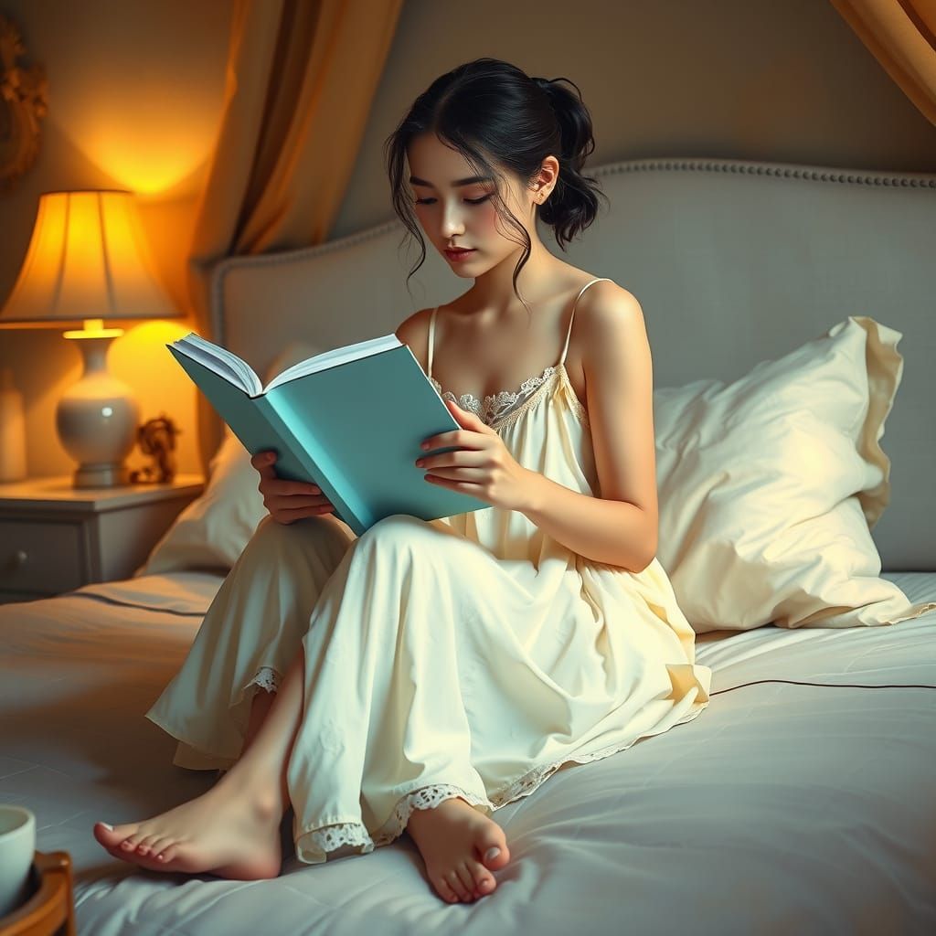 Woman Reading in Gouache Impressionist Style