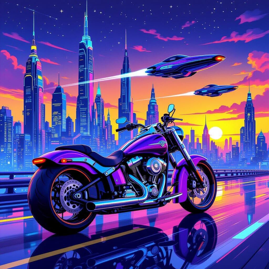 Futuristic Cityscape Airbrushed in Retro-Futuristic Style