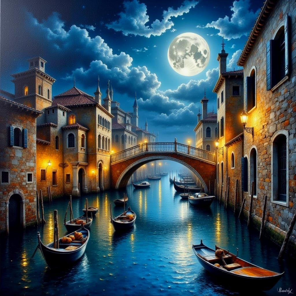 Dreamy Venice Moonlight Oil Painting