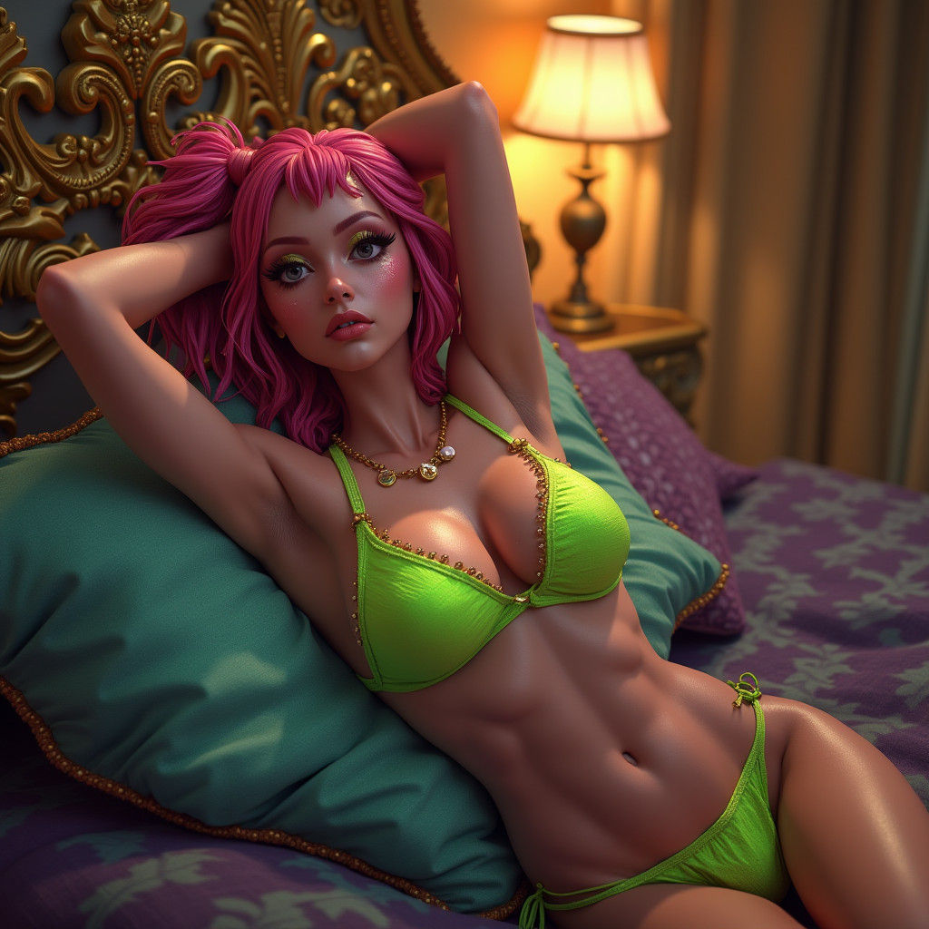 Brite Bomber in Neon Bathing Suit, Fantasy Art