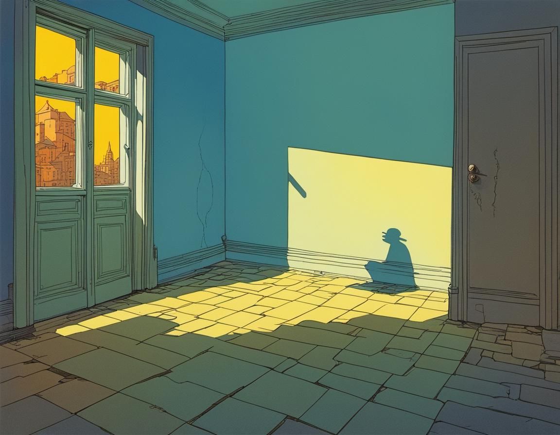 Shadow Lurking Around the Corner, Moebius Cartoon