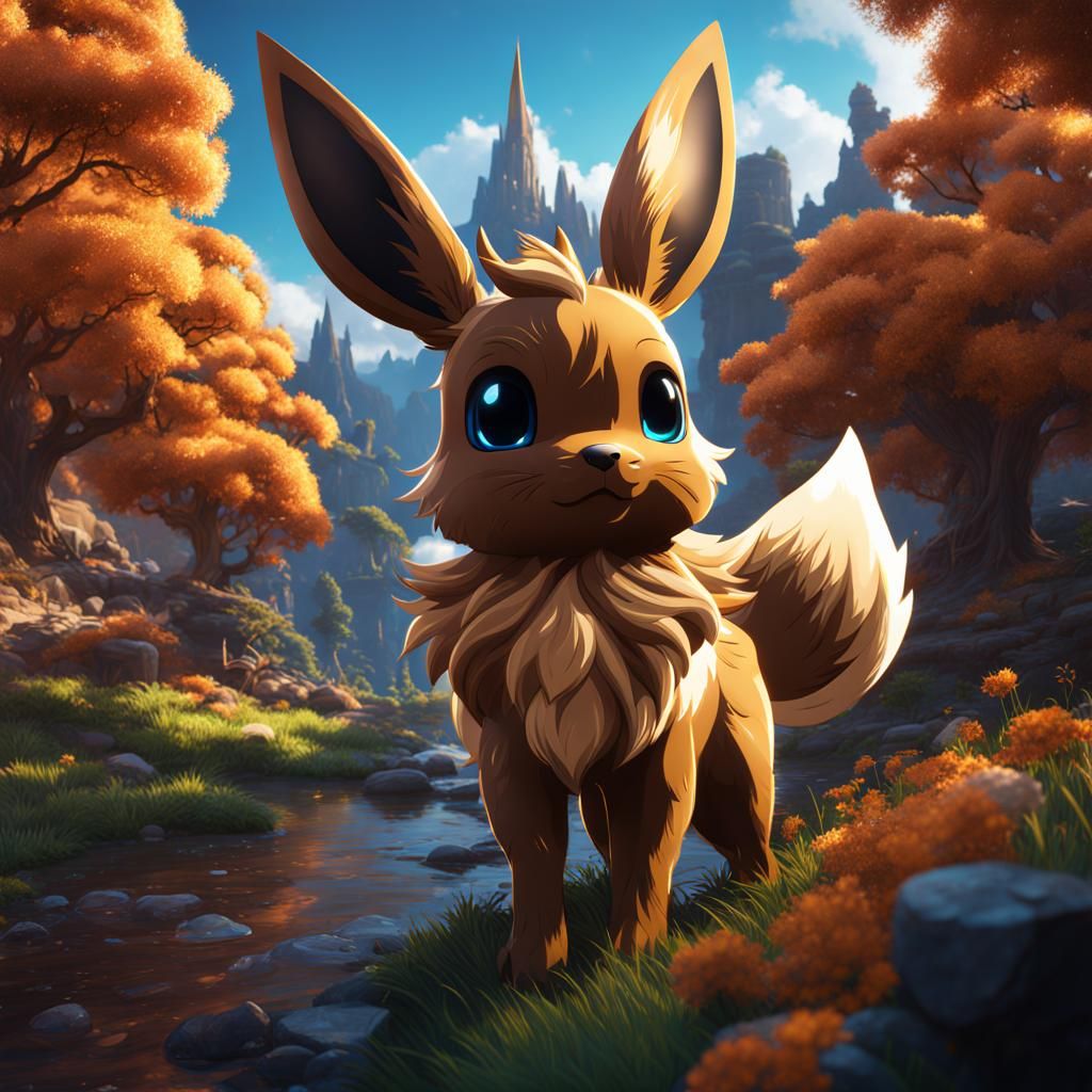 Detailed Matte Painting of Eevee in Fantasy Art