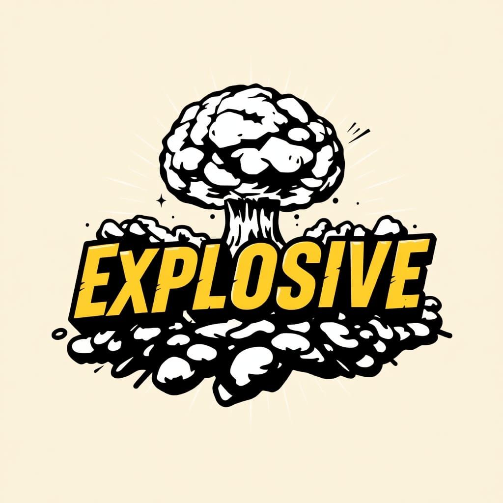 Explosive Text with Mushroom Cloud