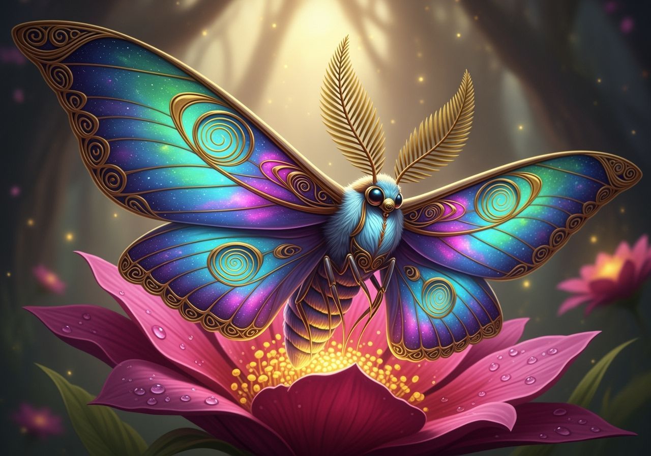 Mythical Moth with Bioluminescent Wings