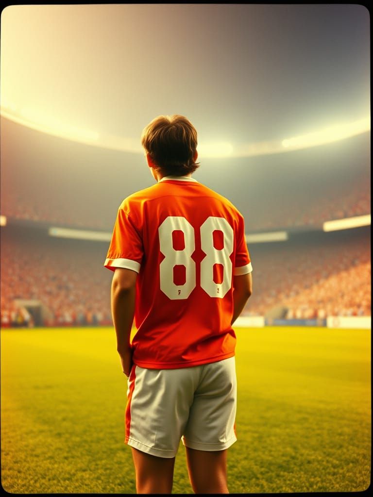 Vintage Soccer Player in Iconic 1988 Dutch Jersey