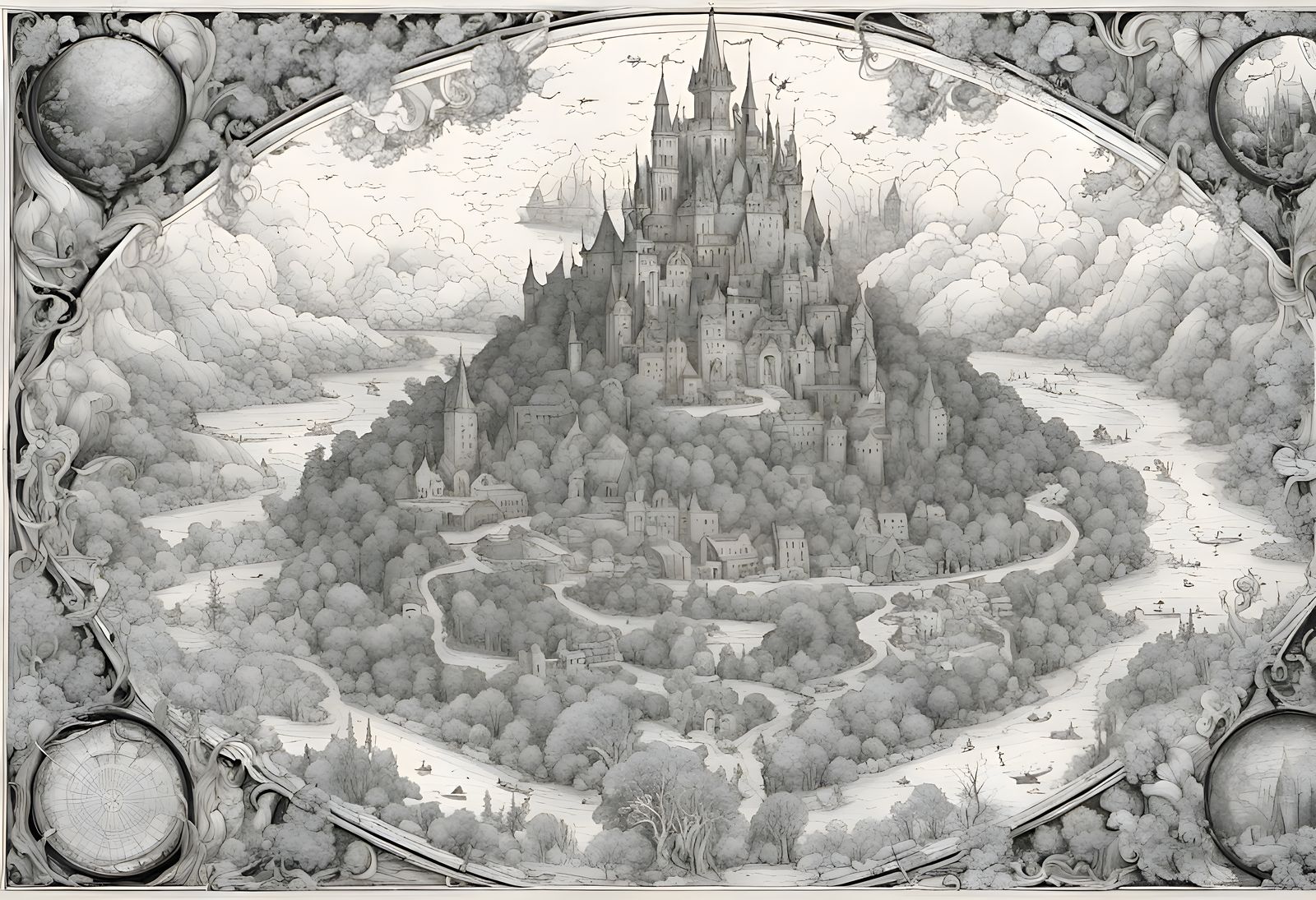 Detailed Ink Map of Faerie Kingdom