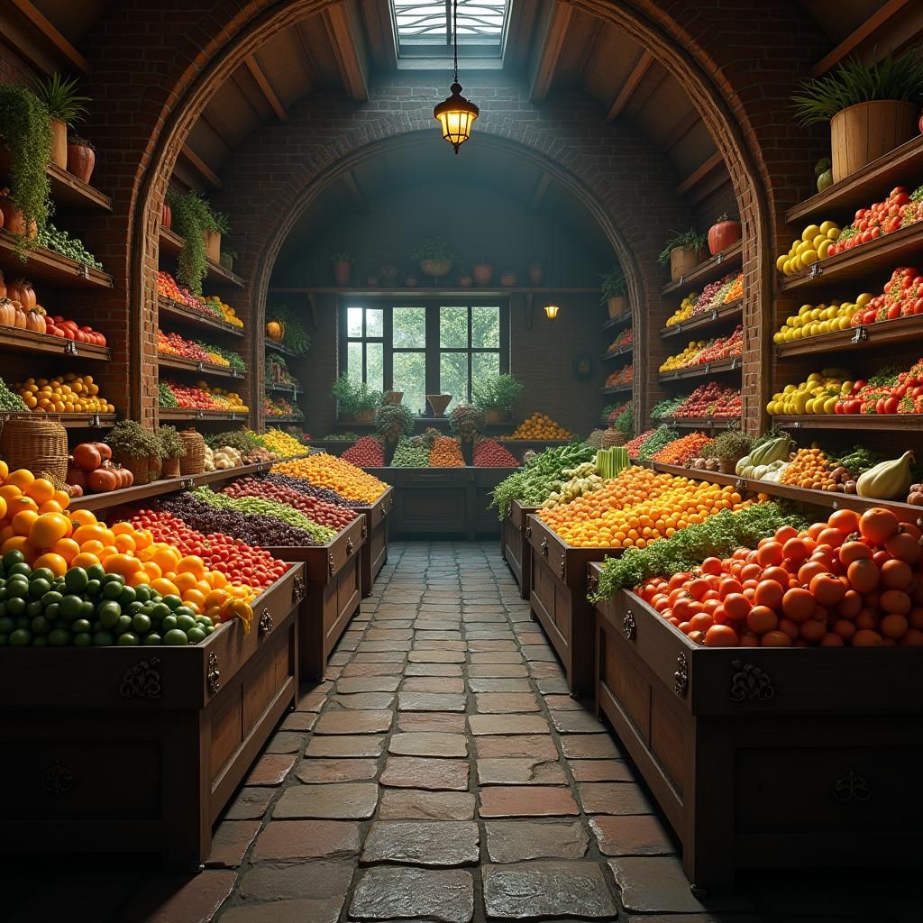 Mystical Fruit Warehouse in Fantasy Art Style