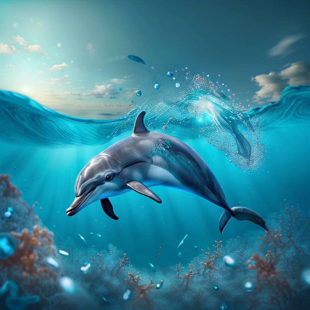 Dolphin Leaping from a Sea of Gems
