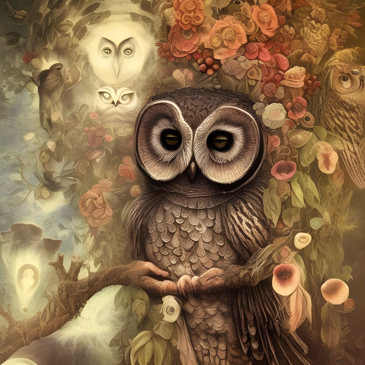 Photorealistic Ancient Owl God in Nature