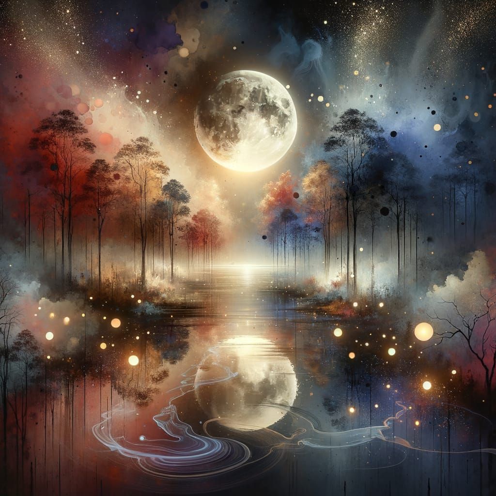 Enchanted Forest: Ink Splash Art Under Moonlight
