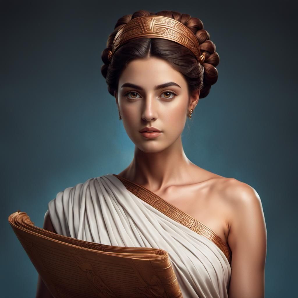 Clio, Greek Goddess of History, in Neo-Impressionist Style