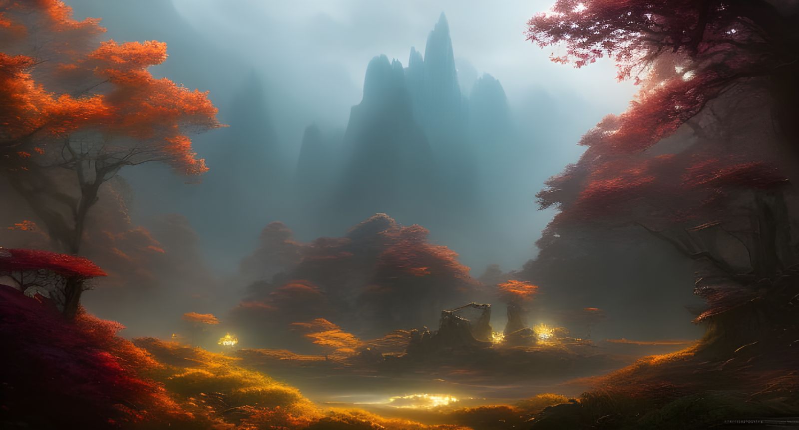 Detailed Magical Flowerscape in Digital Illustration Style