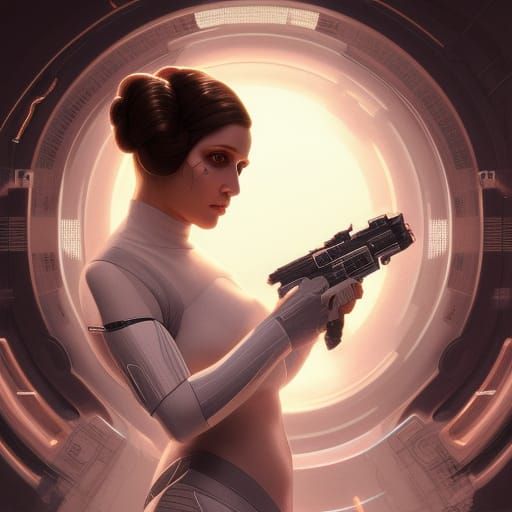 Princess Leia as Cyberpunk Cyborg Portrait