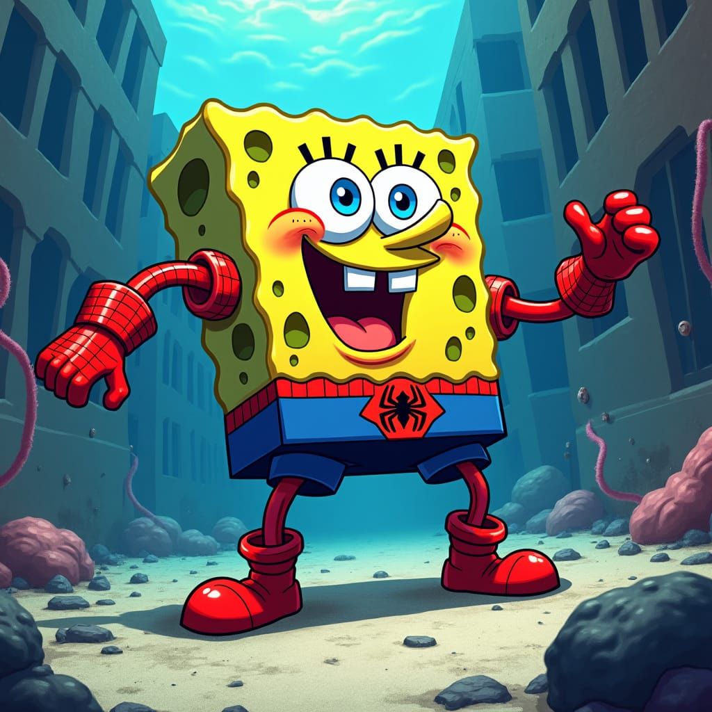 SpongeBob as Spider-Man in Manga Anime Style