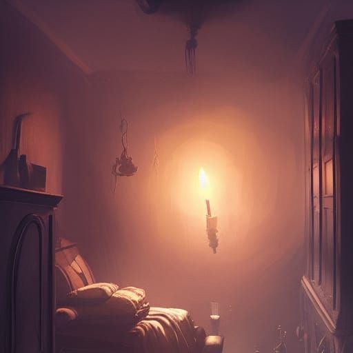 Eerie Candlelight Shadows: Dark Fantasy Concept Art